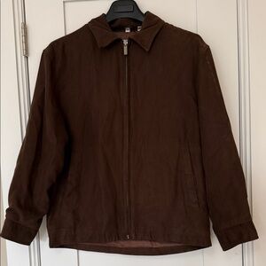 Brown Zip-Front Suede Oversized Jacket